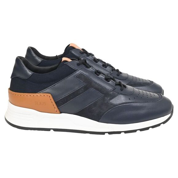 Tod's Logo Low-Top Sneakers in Navy Blue Leather and Suede